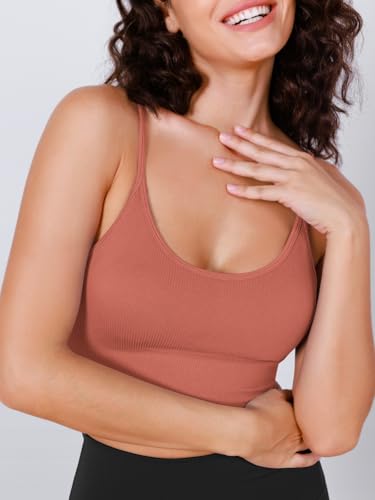 Image of ODODOS Seamless Sports Bra for Women Ribbed Camisoles Non Padding Yoga Bra Crop Tank Tops