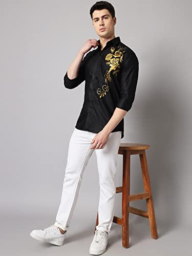 Image of Zombom Men's Regular Fit Cotton Blend Printed Spread Collar Full Sleeve Casual Shirt