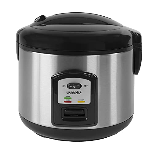 Mesko MS6411 Arrocera Eléctrica 1,5 Litros Vaporera Rice Cooker, Función Mantenimiento de Calor, Arroz Hervido, Sushi, 8-10 Raciones, Cocina al Vapor, Antiadherente, Acero Inoxidable, 1000W