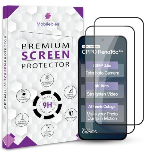 Image of Premium Tempered Glass Screen Protector Guard For Oppo Reno 16c 5G (6.57 Inch, Pack of 2) | Edge to Edge Coverage With Easy to installation kit
