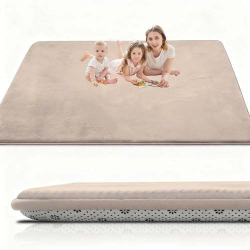 Taxestmy Alfombra De Habitacion Bebe Alfombra Bebe Gruesa 2cm Antideslizante Alfombra Habitación Infantil de Juego Bebe Claro Terciopelo Coral para Sala de Juegos, Guardería 60 x 90 cm Marrón Claro