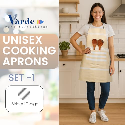 Image of Unisex Cooking Aprons | Waterproof Apron | Striped Design with 2 Front Pockets & Adjustable Neck Strap | Durable, Oil & Stain Resistant | Chef Apron for Cooking