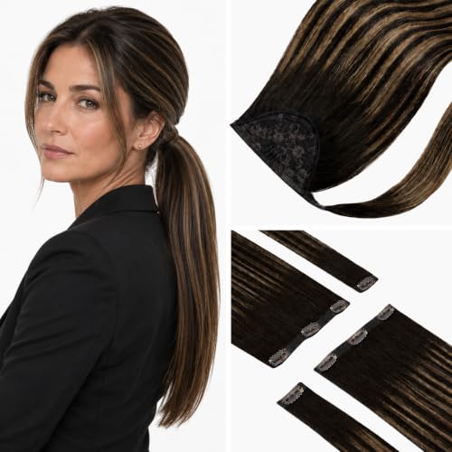 Full Shine Mocha Brown Human Hair Extension Bundle with Ponytail image 5