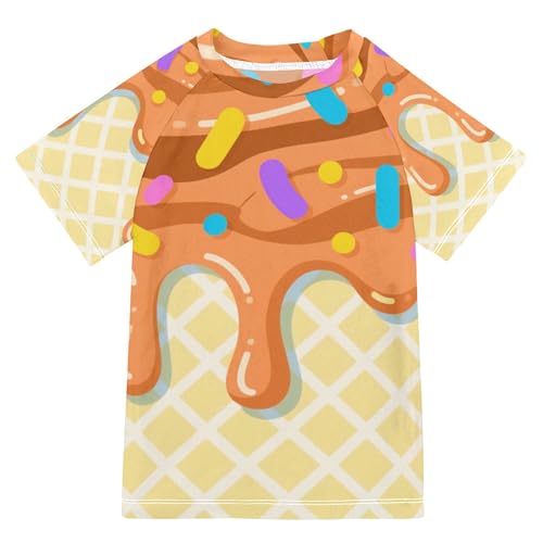 Cute Ice Cream Brown Kids Bathing Suit Sun Protection Tshirts Swimwear Beach Tops 3T