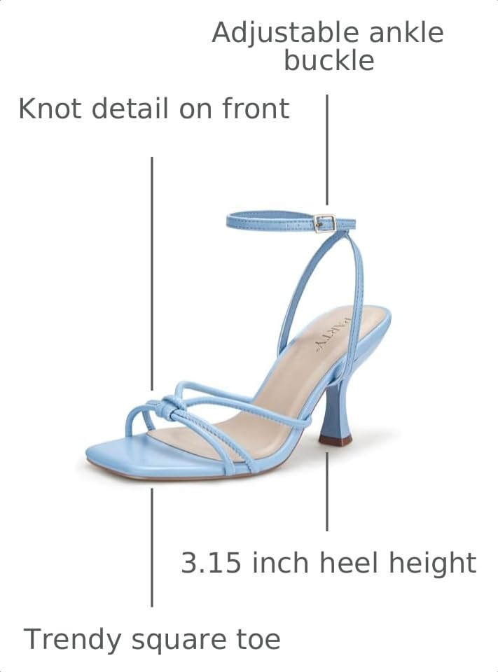Image of PARTY Women's Square Open Toe Strappy Heeled Sandals 3 inch Stiletto Kitten Heel with Ankle Buckle Strap, Comfortable Slingback Summer Dress Shoes