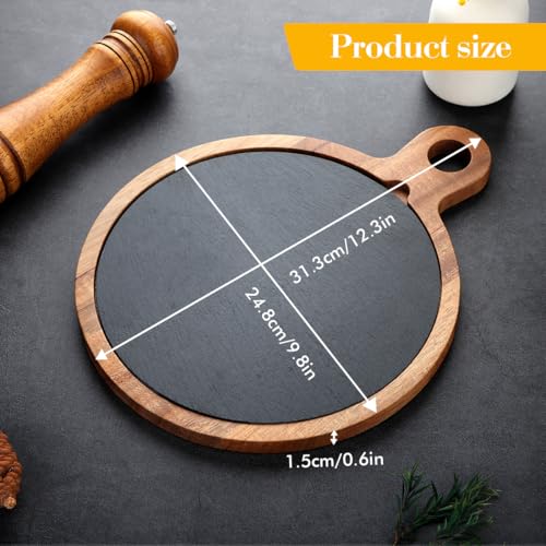 Tabla redonda de cortar de madera con pizarra negra desmontable miniatura 6