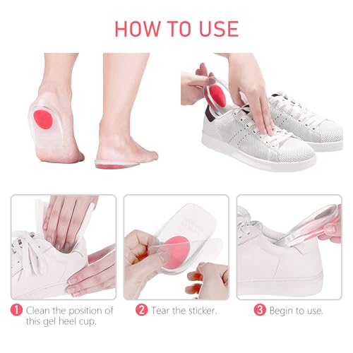 Image of Heel Cups for Heel Pain Relief, 3 Pairs Shock Absorbing Silicone Gel Heel Pads for Plantar Fasciitis, Non-Slip Heel Cushions Insert for Women, Support for Boots Sneakers Dress Shoes