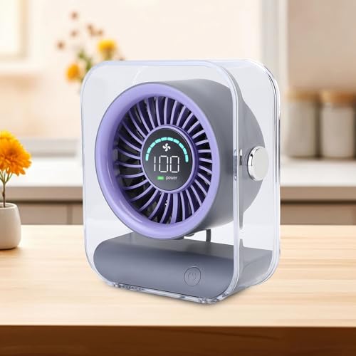 Ventilateur de bureau USB portable LED rechargeable violet 3000mAh