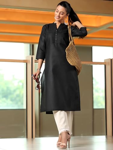 Image of Libas Womens Solid Cotton Blend Straight Kurta for Women