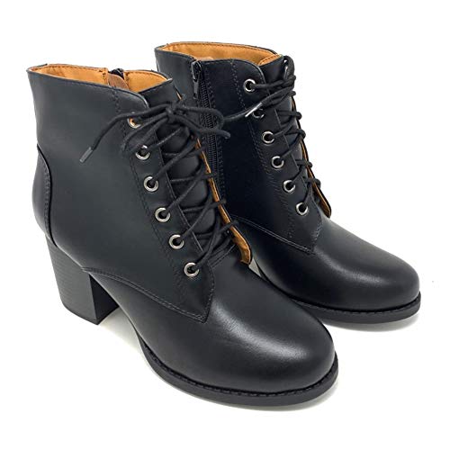 Soda Women's Korman Faux Leather Lace Up High Chunky Heel Ankle Booties2