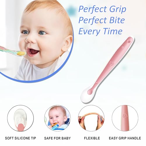 Image of GLUN 1 Soft Feeding Spoon & 1 Piece Bibs Combo, Cute Bear Print Bib with Carry Bowl for Growing Champs, Easily Wipes Clean, Less Time Cleaning after Meals for Babies