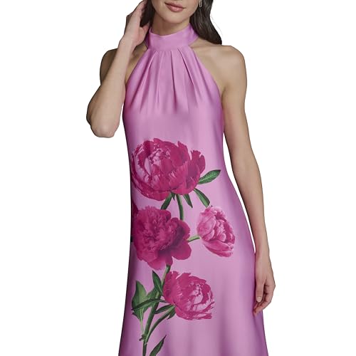 Image of Karl Lagerfeld Women's Sleeveless Halter Neck Satin A-line Maxi Dress