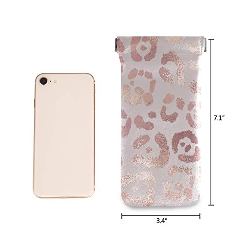 Moyyo Eyeglass Pouch Squeeze Top Portable Sunglasses Bag Pouch Pu Leather Eyeglass Goggles Case Cosmetic Holders Mulituse For Women Girl, Leopard, 7.1 X 3.4 Inch #TOP1