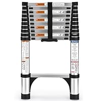 HBTower Teleskopleiter 3,2 m aus Aluminium, Klappbare Ausziehleiter mit Rutschfesten Füßen, Leicht & Kompakt, Tragkraft 150 kg, Ideal für Deckenarbeiten & Dachböden, Silber