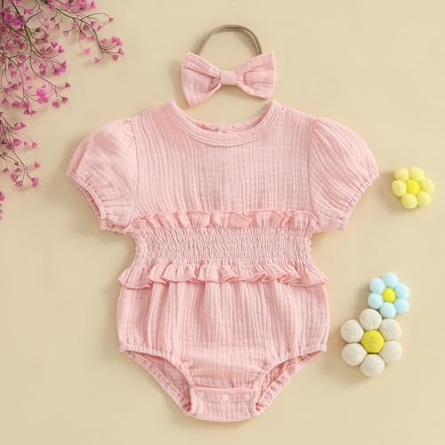 Smocked Baby Girl Clothes Newborn Girl Bubble Romper Short Sleeve Jumpsuit Summer Outfit Cute Infant Clothing2