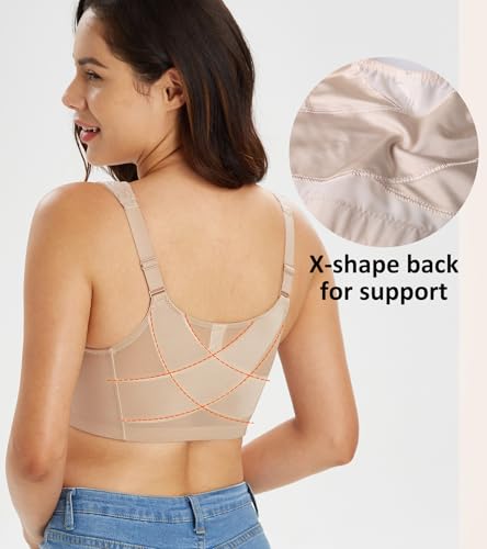 Image of Lemorosy Women's Plus Size Full Coverage Front Closure Posture Back Unpadded Wireless Double Support Minimizer Bra
