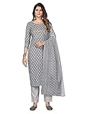 Zabia Fashion Indian Tunic Tops Cotton Kurti Set with Dupatta for Women ZF-813-826 (1104-Grey, 42)