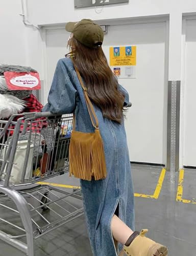 Bohemian Bucket Shoulder Bag for Women Artistic Tassel Crossbody Purse Lightweight Shoulder Purse Handbag4