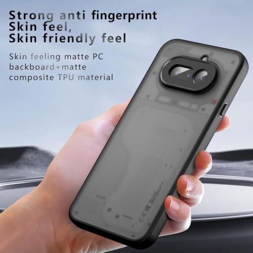 Image of Matte Frosted Case for Nothing Phone 4a, PC+TPU Slim Cover, Air Bag Corners, Anti-Fingerprint, Never Turns Yellow, Micro Arc Edge, Transparent Back, Black