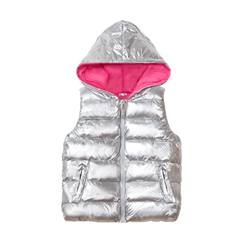 Mud Kingdom Toddler Kids Hooded Vests Jackets Zip-Up Lightweight Casual Warm Autumn Winter Silver White 4T #TOP19
