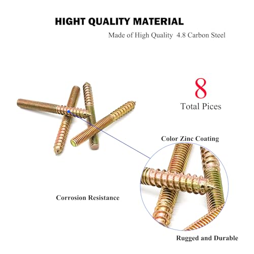 Image of 8 Pack 3 /8-16 x 3-1 /2 Inch Hanger Bolts 3 /8-16 inch Double Headed Bolts 3 /8 Wood Dowel Screw Self-Tapping Screw Hanger Bolts for Furniture Screws Threaded Rods Bolt 88.9mm Length