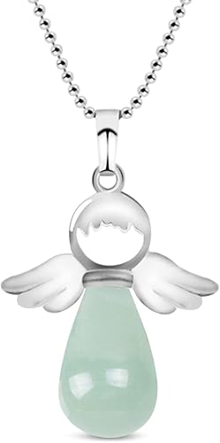 Vista 7 de Jeulia Collar de piedra de cristal curativo: alas de ángel, amatista de cuarzo transparente natural, aventurina verde, rosa, joyería espiritual