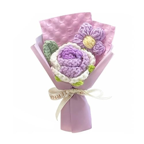ミニ バラ花束 かぎ針編み 2束セット ローズ 手編み 薔薇 手作り 枯れない花 糸手編みブーケ 毛糸の花束 ニット造花 人工観葉植物 インテリア飾り 母の日 父の日 バレンタインデー クリスマス 贈り物 誕生日 記念日 卒業式 バレンタインデー プレゼント [3]