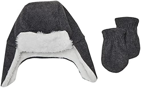 Hudson Baby Unisex Baby Fleece Trapper Hat and Mitten Set Heather Charcoal Baby, 6-12 Months