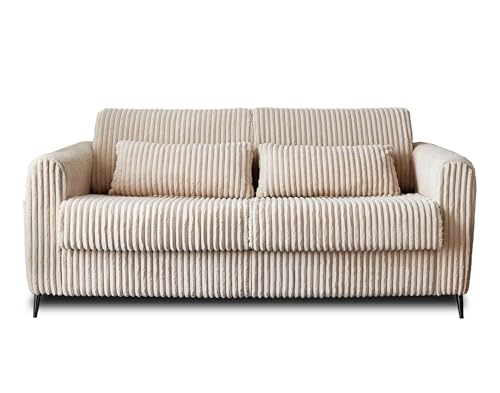 Lisa Design Owen - canapé 3 Places Convertible - Couchage Quotidien - Matelas 12 cm - en Velours côtelé Grosses côtes