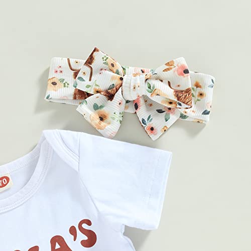 Muasaaluxi Newborn Baby Girl Clothes Short Sleeve Romper Onesie Cow Print Bell Bottoms Headband Western Baby Girl Clothes (White-Mama's Little Cowgirl, 0-3 Months) #TOP2