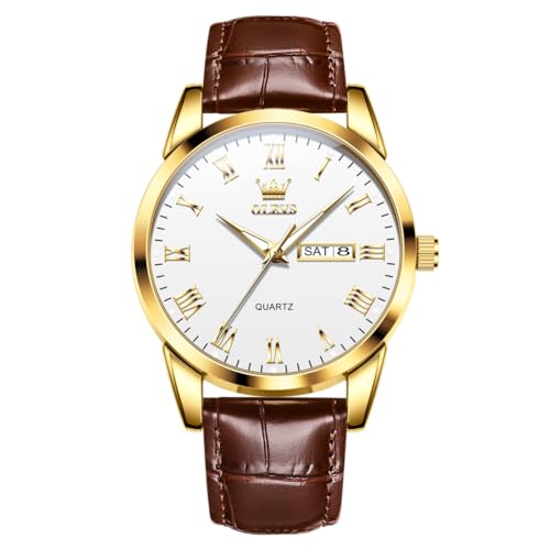 Image of OLEVS Men Watches Leather Band Casual Easy Read Date Analog Quartz