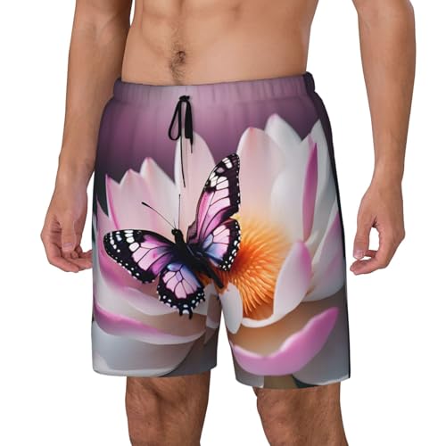 Pink Butterfly Men's Soft Double Swim Shorts, Lounge Swiming Shorts Pants Breathable Summer2