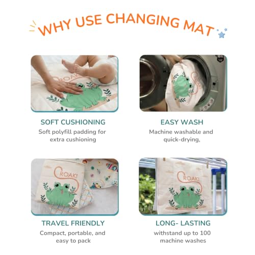 Image of Tidy Sleep Baby Changing Mat - Waterproof, Foldable, Padded Diaper Changing Sheets for Newborns & Infants - Little Frog (65 cm x 45 cm)