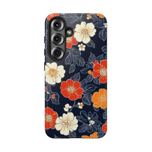 Coque Samsung S25 motif floral orange et blanc rigide brillante protège-choc