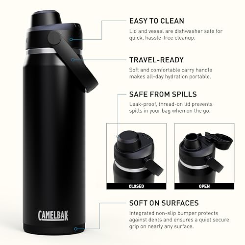Image of CamelBak Thrive Chug Insulated Stainless Steel Water Bottle, Cold Retention with High Flow Lid for Everyday Hydration and Active Use, 25oz, Black