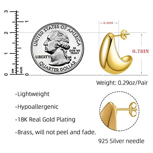 Chunky Gold Hoop Earrings For Women, Earring Dupes For Women Jewelry For Teen Girls Big Lightweight Teardrop Waterdrop With 18K Real Gold Plated Statement Trendy Jewelry Gifts, Hypoallergenic Gold Plated Tear Drop Earrings #TOP3