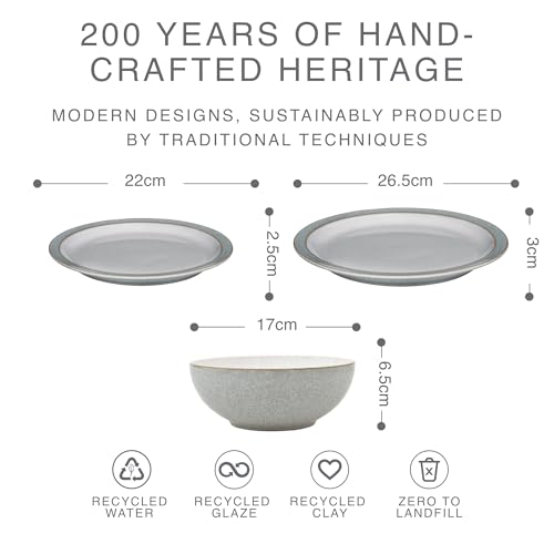 Denby - Elements Light Grey Dinner Set For 4 - 12 Piece Ceramic Stoneware Tableware Plate & Bowl Set - Dishwasher Microwave Safe Crockery - 4 x Dinner Plates, Medium Plates, Cereal Bowls - Image 6