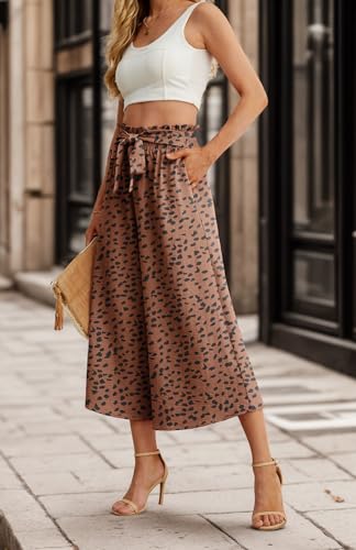 Image of IWOLLENCE Women Flowy Loose Wide Leg Pant Summer Beach Casual Trousers high Waist Adjustable Knot Business Work Casual Pants