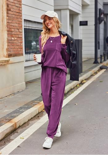 Ekouaer Womens Pajamas Sets Long Sleeve Soft Sleepwear 2 Piece Velvet Pjs Lounge Sets with Pockets