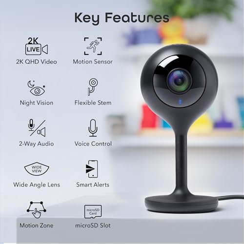 Image of Geeni Look 2K 4MP Smart Indoor Security Camera, 1440p Ultra HD, 1-Pack | Wi-Fi pet & baby monitor, 2-way audio, motion detection zones, 10m night vision, USB-C power
