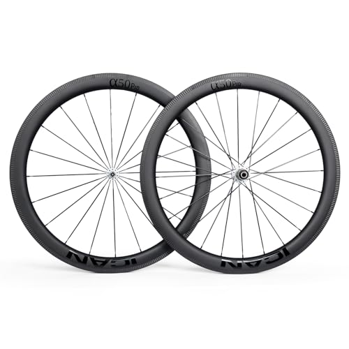 ICANIAN Alpha 50 Pro Carbon - Juego de ruedas para bicicleta de carretera, 700 C, llanta Rrake, buje blanco
