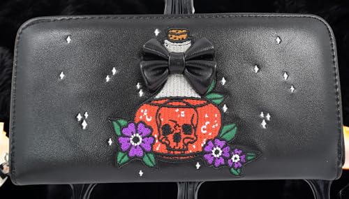 Mystical Gothic Zip Around Wallet, Poison Bottle Embroidery with Black Bow, Faux Leather Skull & Floral Design Purse2