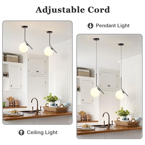 Image of Modern Pendant Light, 1-Light Black Glass Globe Ceiling Pendant Lamp, Bedside Matte Hanging Pendant Light Fixtures for Bedroom Living Dining Room Kitchen