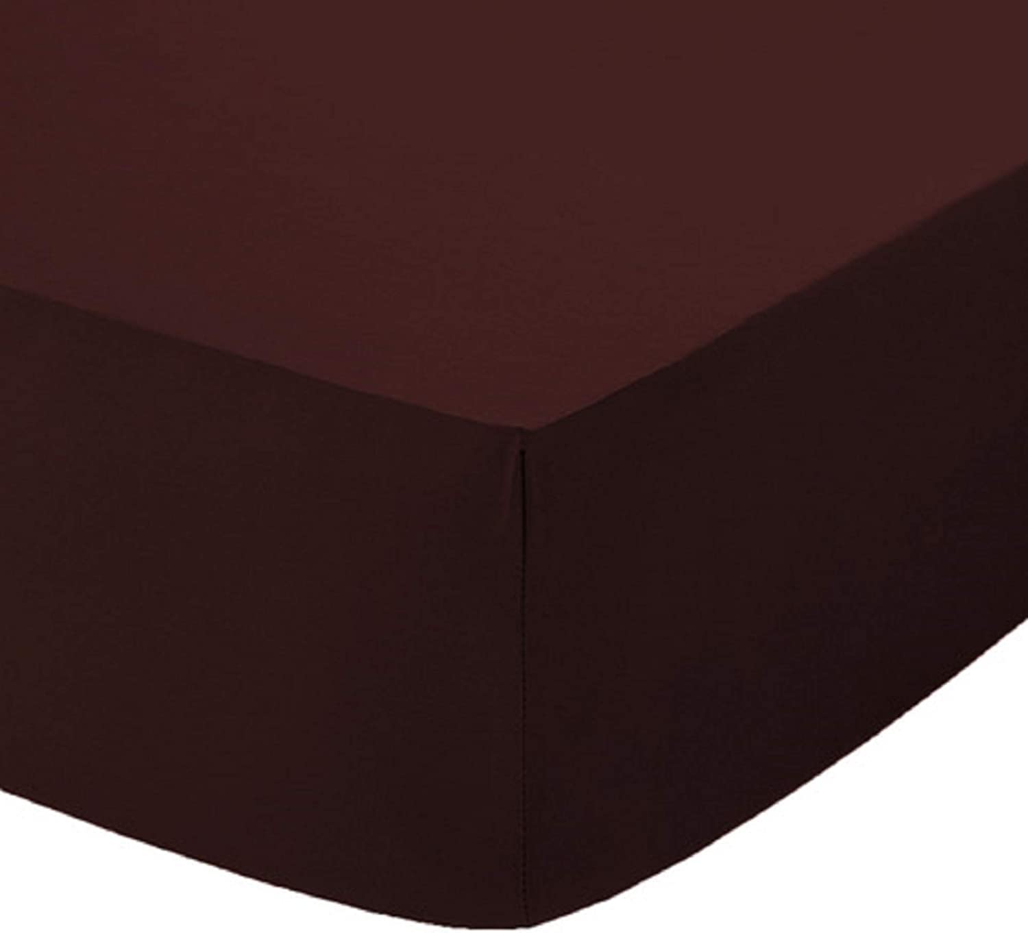 Ocean Nights Plain Dyed 10"(25cm) Box Fitted Bed Sheet Easy Care Polycotton Sheets Single Double King Super King Pillowcase (Chocolate, King)