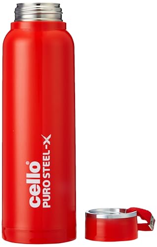 Image of CELLO Puro Steel-X Benz 1200 Insulated Water Bottle for Office 970 ml, Red | Easy to Carrying Loop, Wide Mouth Leak Proof & Rust Resistant Inner Steel Insulated Water Bottles for School Kids & Travel