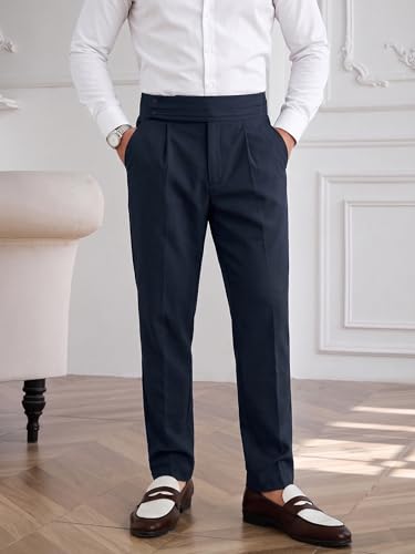 Image of TOPLOT Men's Cotton Casual Trouser | Elegant Pleated Front with Dual-Button Waistband | Comfortable Stretch Elasticity for Easy Movement | Tapered Ankle Finish | Casual & Office Wear (5277)