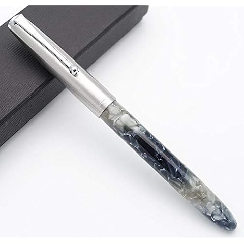 JINHAO 51A Celluloid Acrylic Fountain Pen Steel Cap (Gray Marble, Extra Fine Nib 0.38mm) Cover