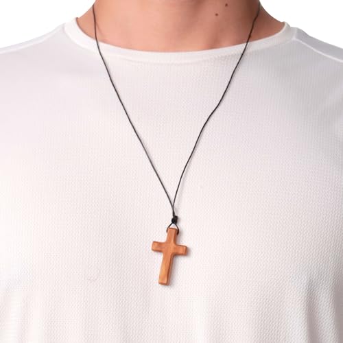 Natural Wood Cross Pendant Necklace Hand Carved Wooden Cross Necklace For Men Women4