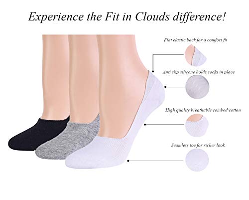 Image of Womens no show low cut liner invisible nonslip socks for flats sneakers- 80% cotton sock in white black grey & skin (Multi, 8-11)