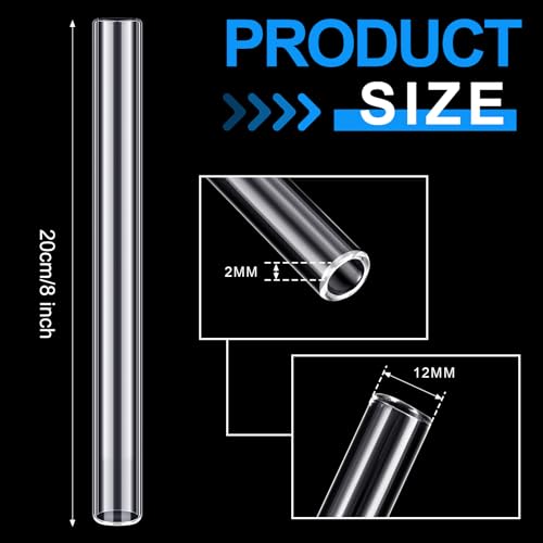 Image of FoldTier 6 Pcs Borosilicate Glass Tube 12mm OD 2mm Thick Glass Blowing Tubes with Cleaning Brush(8 Inch,Clear)